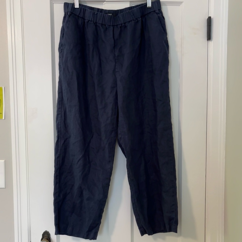 Quince Women's Navy Blue European Linen Pants sz XL  Relaxed Elastic Waist